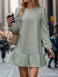 A-Line Long Sleeve Jacquard Pleated Mini Dress