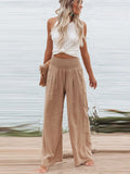 Simple Casual Solid Color Ramie Cotton Wide Leg Pants