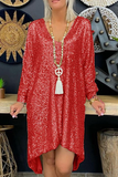 Casual Solid Sequins V Neck Straight Dresses(3 Colors)