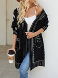 Long Sleeves Loose Jacquard V-Neck Cardigan Tops