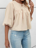 Half Sleeve Loose Fit Cotton Pleated T-Shirt Top