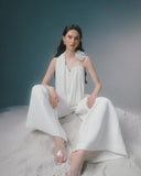 Fresh and Elegant Shirt - 2025 Autumn/Winter New Arrival, Floral Appliqué Ruffled Halter Neck Slimming Blouse for Women Mini Dress