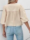 Half Sleeve Loose Fit Cotton Pleated T-Shirt Top