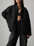Long Sleeves Loose Buttoned Elastic Pockets Sequined Jackets