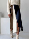 A-Line High Waisted Asymmetric Contrast Color Split-Front Skirts Bottoms