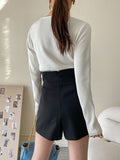 High Waisted Irregular Clipping Solid Color Culotte Shorts