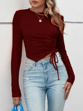 Long Sleeves Skinny Asymmetric Drawstring T-Shirts