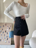 High Waisted Irregular Clipping Solid Color Culotte Shorts