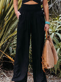 Simple Casual Solid Color Ramie Cotton Wide Leg Pants
