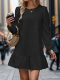 A-Line Long Sleeve Jacquard Pleated Mini Dress