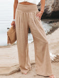 Simple Casual Solid Color Ramie Cotton Wide Leg Pants