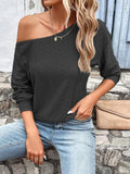 Long Sleeve Loose Asymmetric One-Shoulder T-Shirt