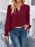 Flared Sleeves Long Sleeve V-Neck T-Shirt Tops
