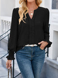 Flared Sleeves Long Sleeve V-Neck T-Shirt Tops