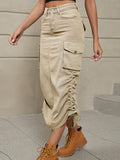 A-Line Buttoned Drawstring Pockets Solid Color Split-Side Skirts Bottoms