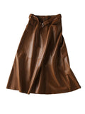 A-Line High Waisted Belted Buttoned Pockets Solid Color Split-Joint Zipper Skirts Bottoms