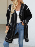 Long Sleeves Loose Jacquard V-Neck Cardigan Tops
