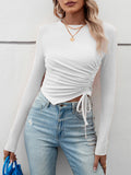 Long Sleeves Skinny Asymmetric Drawstring T-Shirts