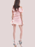 3D Floral Applique Ruffled Mini Dress in Pink
