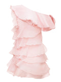 3D Floral Applique Ruffled Mini Dress in Pink