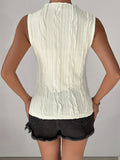 Loose Sleeveless Solid Color Mock Neck Vest Top in White