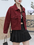 Long Sleeves Loose Buttoned Pocket Lapel Jacket Outerwear