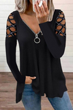Casual Patchwork Hollowed Out Hot Drill Zipper Collar Tops(7 Colors)
