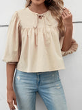 Half Sleeve Loose Fit Cotton Pleated T-Shirt Top