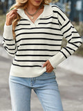 Long Sleeve Loose Striped Lapel Sweater Tops