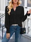 Flared Sleeves Long Sleeve V-Neck T-Shirt Tops