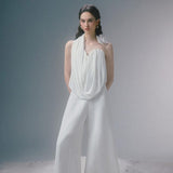 Fresh and Elegant Shirt - 2025 Autumn/Winter New Arrival, Floral Appliqué Ruffled Halter Neck Slimming Blouse for Women Mini Dress