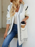 Long Sleeves Loose Jacquard V-Neck Cardigan Tops