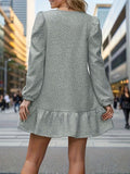 A-Line Long Sleeve Jacquard Pleated Mini Dress