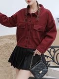 Long Sleeves Loose Buttoned Pocket Lapel Jacket Outerwear