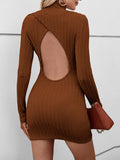A-Line Bodycon Mock Neck Mini Dress Backless Style