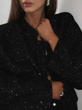 Long Sleeves Loose Buttoned Elastic Pockets Sequined Jackets
