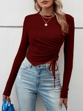 Long Sleeves Skinny Asymmetric Drawstring T-Shirts
