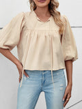Half Sleeve Loose Fit Cotton Pleated T-Shirt Top