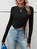 Long Sleeves Skinny Asymmetric Drawstring T-Shirts