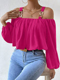 Fuchsia Cold Shoulder Long Sleeve Blouse for Casual Wear