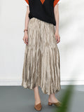 A-Line High Waisted Elasticity Pleated Solid Color Skirts Bottoms
