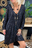 Casual Solid Sequins V Neck Straight Dresses(3 Colors)