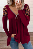 Casual Patchwork Hollowed Out Hot Drill Zipper Collar Tops(7 Colors)