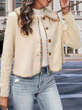 Long Sleeve Loose Buttoned Lapel Outerwear in Apricot