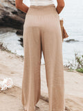 Simple Casual Solid Color Ramie Cotton Wide Leg Pants