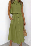 Casual Solid Patchwork O Neck Sleeveless Two Pieces(5 Colors)