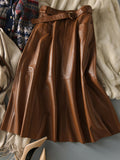 A-Line High Waisted Belted Buttoned Pockets Solid Color Split-Joint Zipper Skirts Bottoms