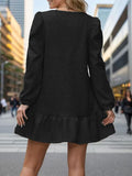 A-Line Long Sleeve Jacquard Pleated Mini Dress