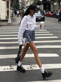 2025 New Mini Skirt For Women High Waist Gray Pleated Skirt A-Line Turn-Down Shorts Y2k Skirt With Pockets Streetwear