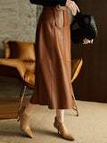 A-Line High Waisted Belted Buttoned Pockets Solid Color Split-Joint Zipper Skirts Bottoms